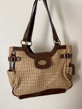 Rosetti New York Straw and Faux Leather Shoulder Bag
